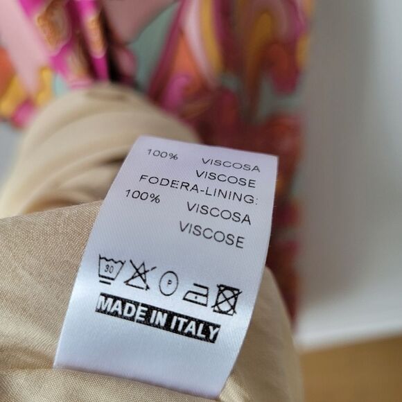 ITALIAN BRAND Colorful Pink Yellow Blue Halter Dress 100% Viscose Size 6 US - Picture 5 of 14